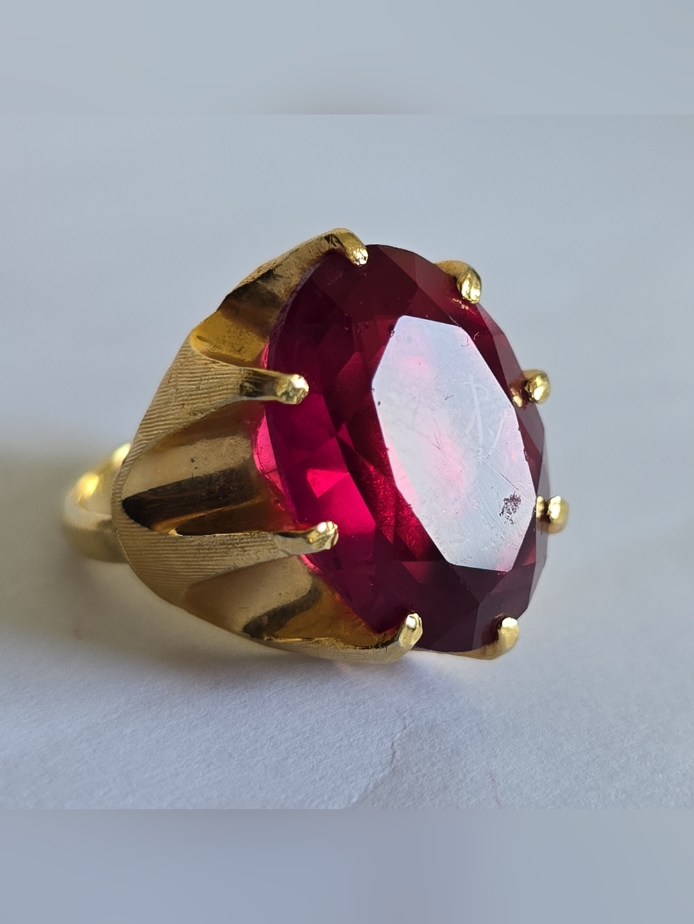 Vintage D'Orlan  Gold Tone Ring with Large Red Oval stone